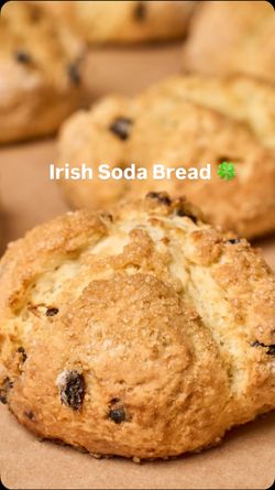 Irish soda bread with raisins on brown parchment paper at Breads Bakery in Rockefeller Center.
